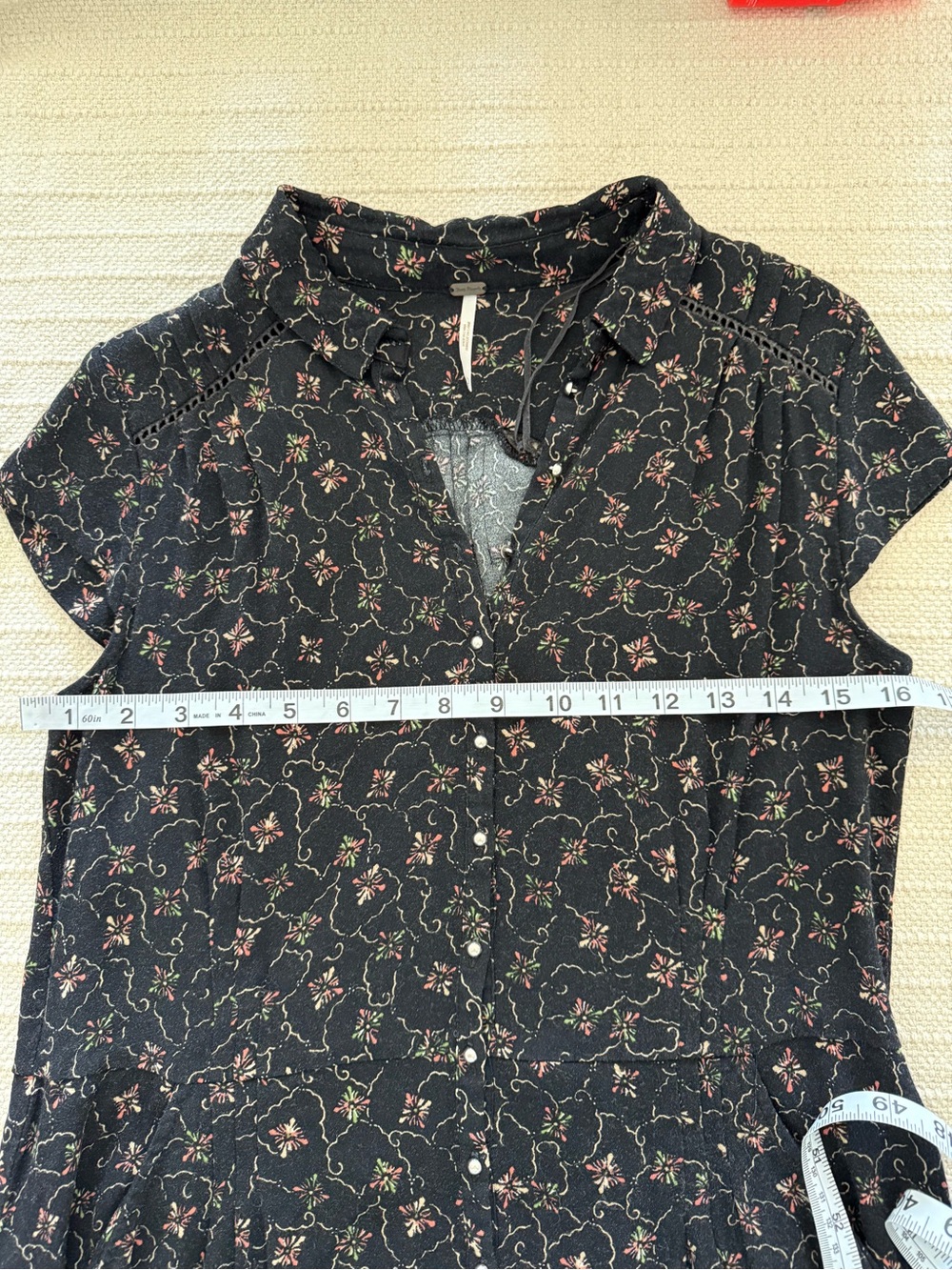Free People Debby Dot Black Floral Print Shorts Romper with Silver Buttons - Picture 5 of 9
